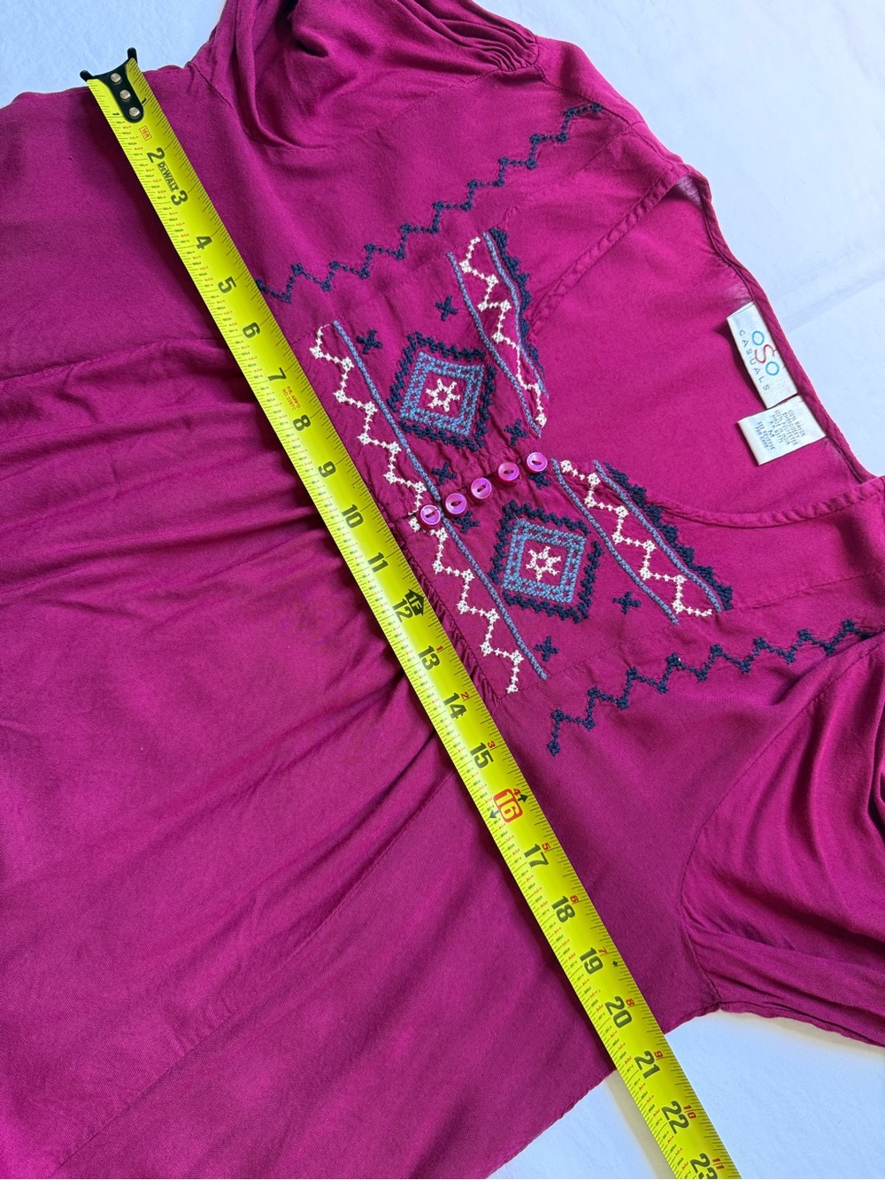 Embroidered Split-Neck Peasant Tunic - Raspberry - Picture 5 of 6